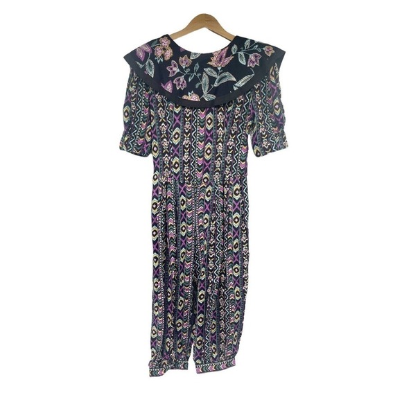 Choon Purple Floral 22" Inseam Short Sleeve Overall Jumpsuit Vintage Womens 6 - Picture 3 of 8